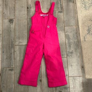 Hot pink ski bib.